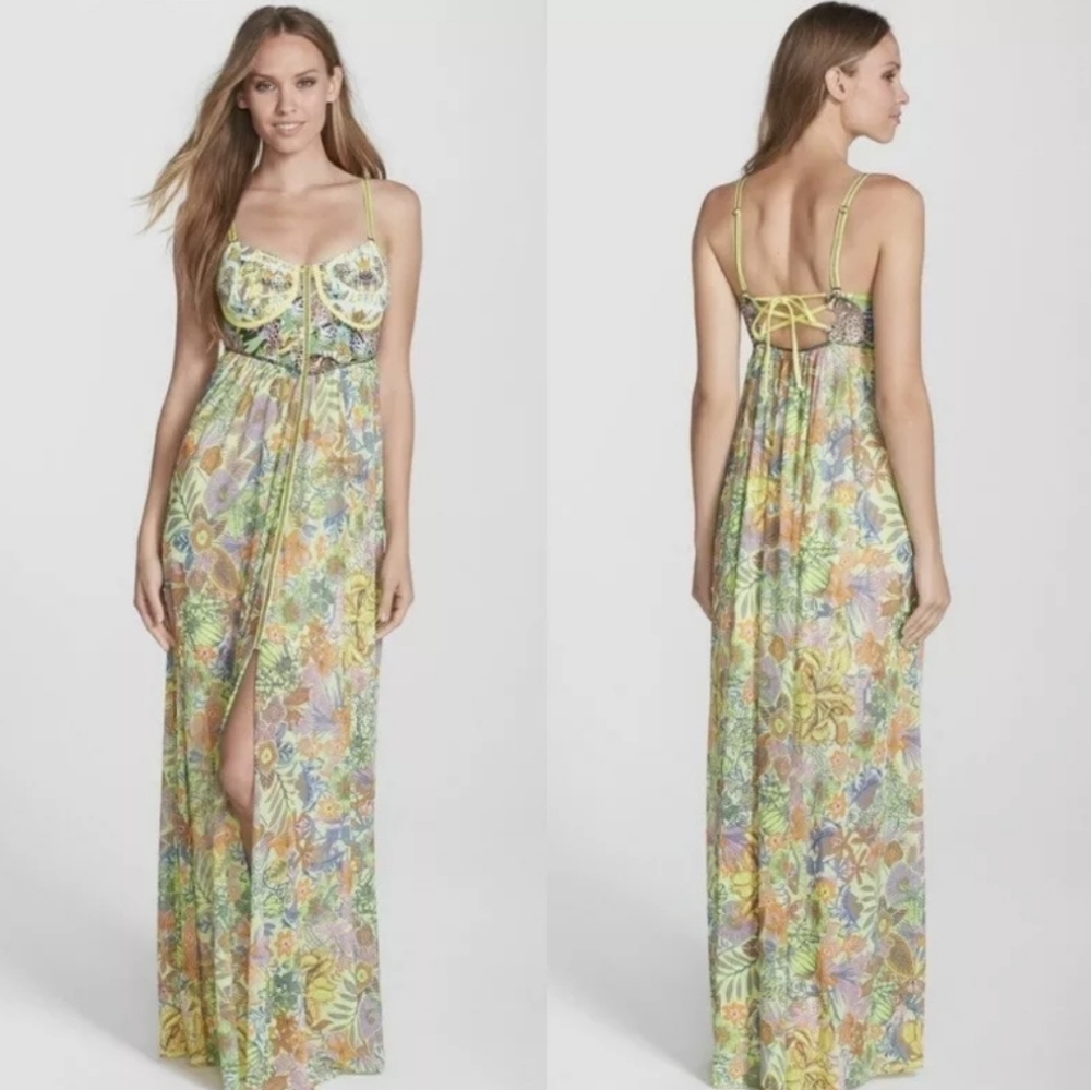 Maaji cover up maxi swim dress neon tropical loud (large)
